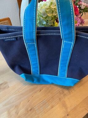 Lands' End Navy Medium Canvas Boat & Tote with Turquoise Trim
